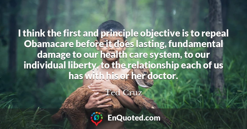 I think the first and principle objective is to repeal Obamacare before it does lasting, fundamental damage to our health care system, to our individual liberty, to the relationship each of us has with his or her doctor.