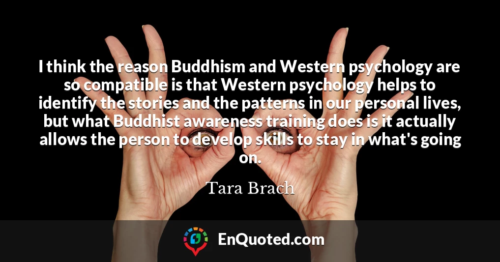 I think the reason Buddhism and Western psychology are so compatible is that Western psychology helps to identify the stories and the patterns in our personal lives, but what Buddhist awareness training does is it actually allows the person to develop skills to stay in what's going on.
