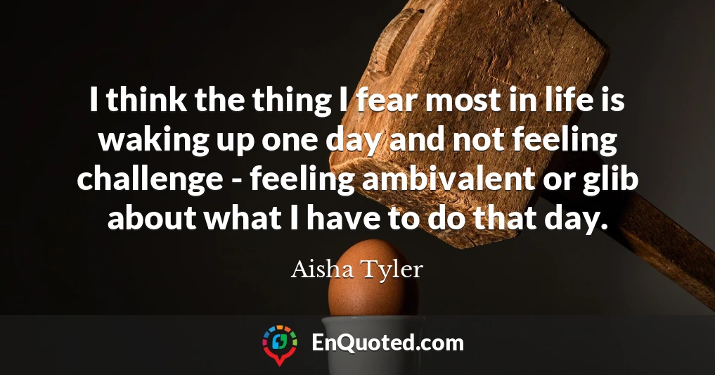 I think the thing I fear most in life is waking up one day and not feeling challenge - feeling ambivalent or glib about what I have to do that day.