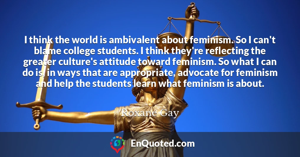 I think the world is ambivalent about feminism. So I can't blame college students. I think they're reflecting the greater culture's attitude toward feminism. So what I can do is, in ways that are appropriate, advocate for feminism and help the students learn what feminism is about.