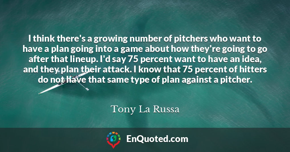 I think there's a growing number of pitchers who want to have a plan going into a game about how they're going to go after that lineup. I'd say 75 percent want to have an idea, and they plan their attack. I know that 75 percent of hitters do not have that same type of plan against a pitcher.
