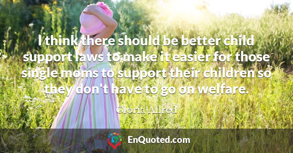 I think there should be better child support laws to make it easier for those single moms to support their children so they don't have to go on welfare.