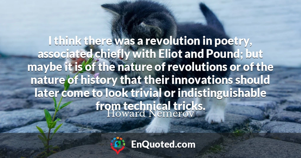 I think there was a revolution in poetry, associated chiefly with Eliot and Pound; but maybe it is of the nature of revolutions or of the nature of history that their innovations should later come to look trivial or indistinguishable from technical tricks.