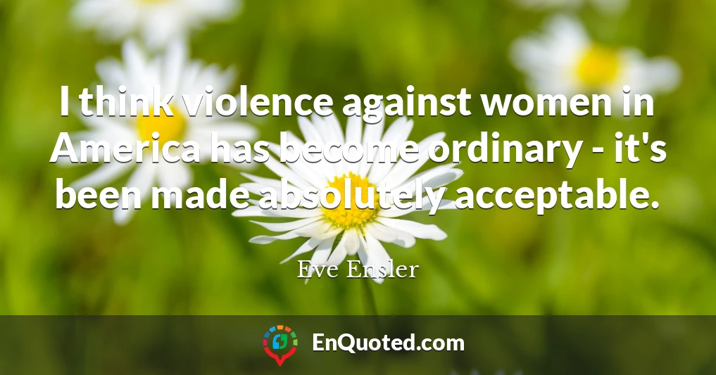 I think violence against women in America has become ordinary - it's been made absolutely acceptable.