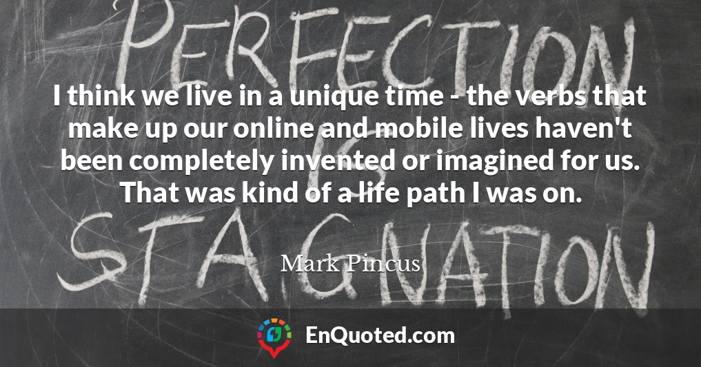 I think we live in a unique time - the verbs that make up our online and mobile lives haven't been completely invented or imagined for us. That was kind of a life path I was on.