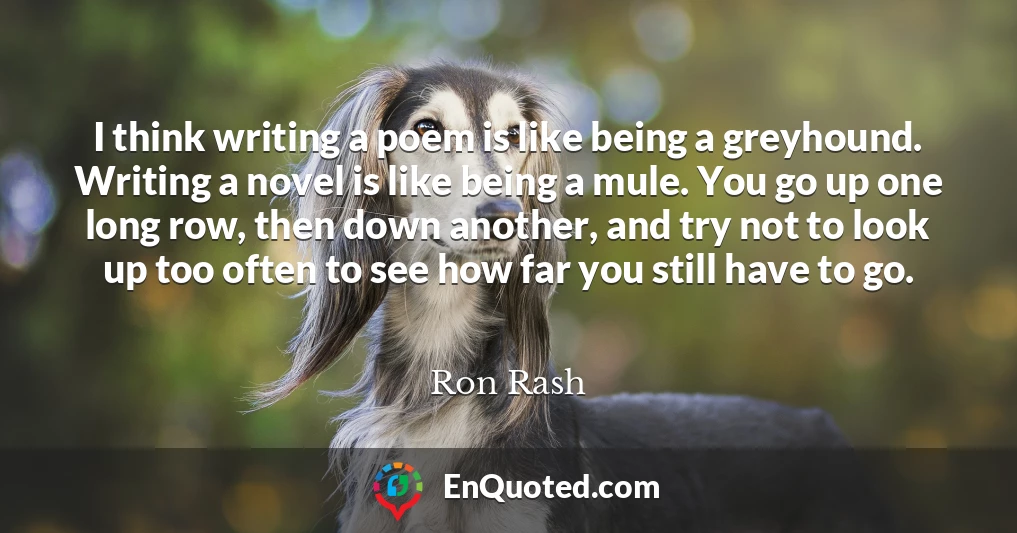 I think writing a poem is like being a greyhound. Writing a novel is like being a mule. You go up one long row, then down another, and try not to look up too often to see how far you still have to go.