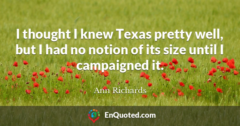 I thought I knew Texas pretty well, but I had no notion of its size until I campaigned it.