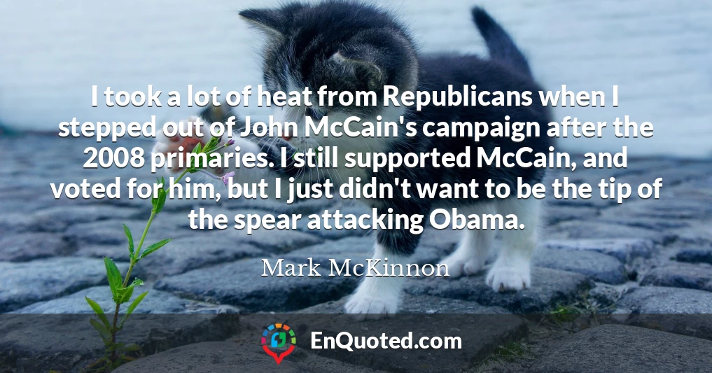 I took a lot of heat from Republicans when I stepped out of John McCain's campaign after the 2008 primaries. I still supported McCain, and voted for him, but I just didn't want to be the tip of the spear attacking Obama.