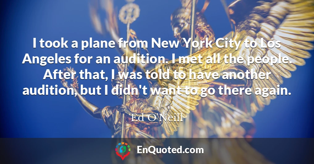 I took a plane from New York City to Los Angeles for an audition. I met all the people. After that, I was told to have another audition, but I didn't want to go there again.