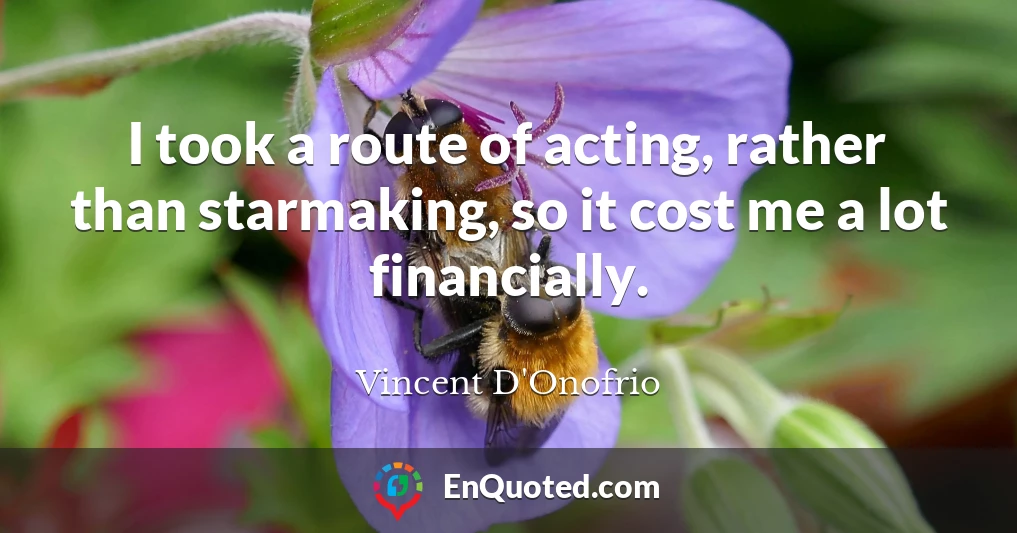 I took a route of acting, rather than starmaking, so it cost me a lot financially.