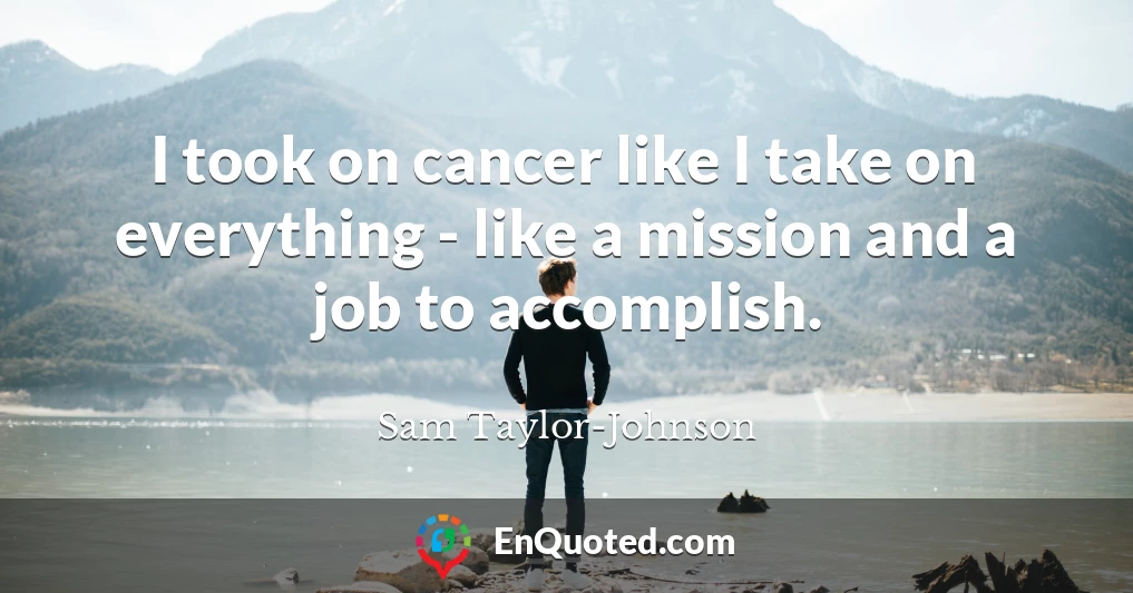 I took on cancer like I take on everything - like a mission and a job to accomplish.