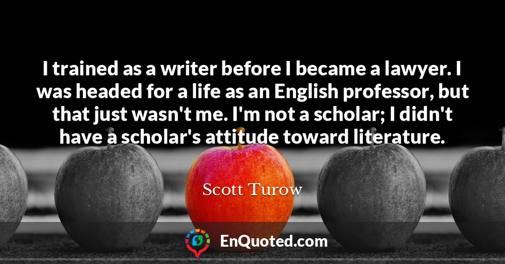 I trained as a writer before I became a lawyer. I was headed for a life as an English professor, but that just wasn't me. I'm not a scholar; I didn't have a scholar's attitude toward literature.