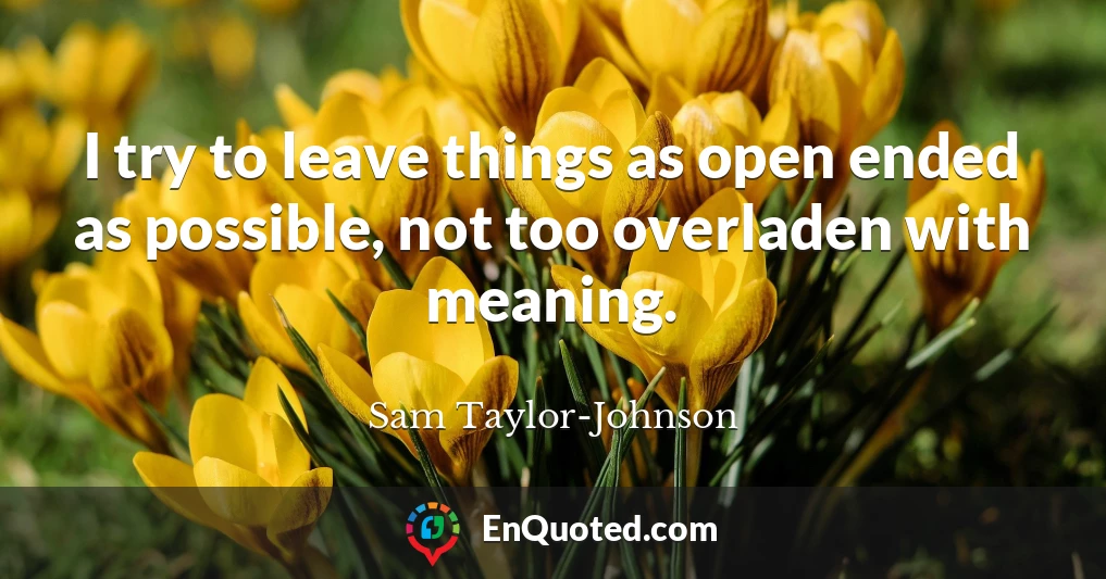 I try to leave things as open ended as possible, not too overladen with meaning.