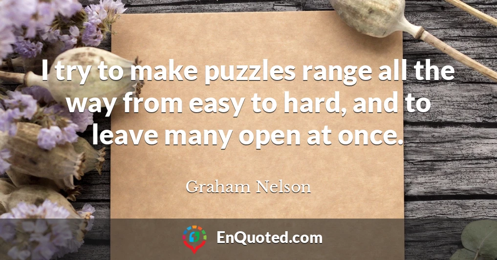 I try to make puzzles range all the way from easy to hard, and to leave many open at once.