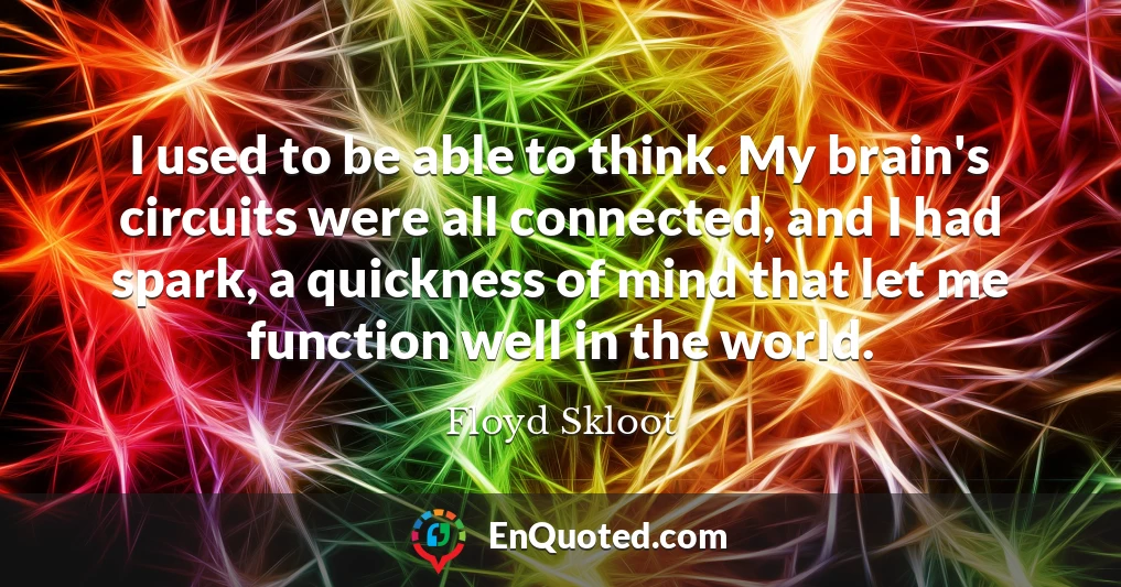 I used to be able to think. My brain's circuits were all connected, and I had spark, a quickness of mind that let me function well in the world.