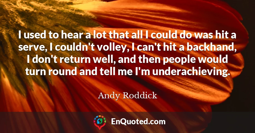 I used to hear a lot that all I could do was hit a serve, I couldn't volley, I can't hit a backhand, I don't return well, and then people would turn round and tell me I'm underachieving.