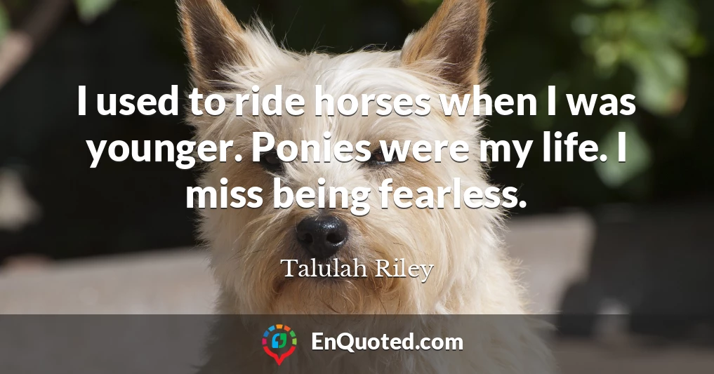 I used to ride horses when I was younger. Ponies were my life. I miss being fearless.