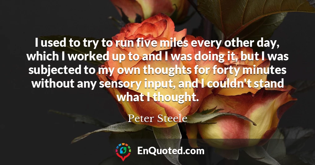 I used to try to run five miles every other day, which I worked up to and I was doing it, but I was subjected to my own thoughts for forty minutes without any sensory input, and I couldn't stand what I thought.