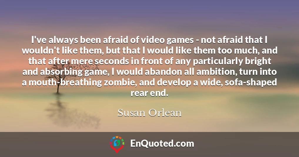 I've always been afraid of video games - not afraid that I wouldn't like them, but that I would like them too much, and that after mere seconds in front of any particularly bright and absorbing game, I would abandon all ambition, turn into a mouth-breathing zombie, and develop a wide, sofa-shaped rear end.