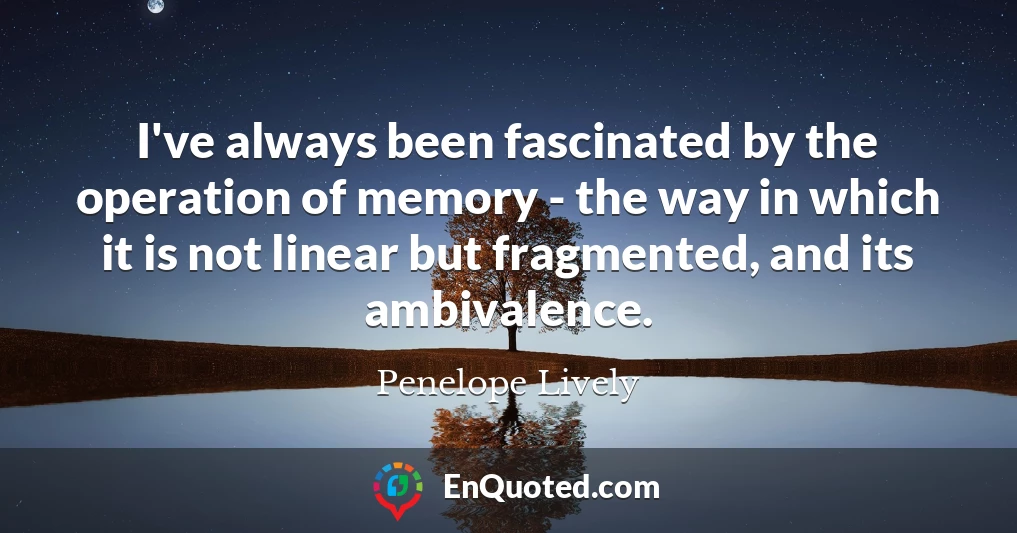 I've always been fascinated by the operation of memory - the way in which it is not linear but fragmented, and its ambivalence.