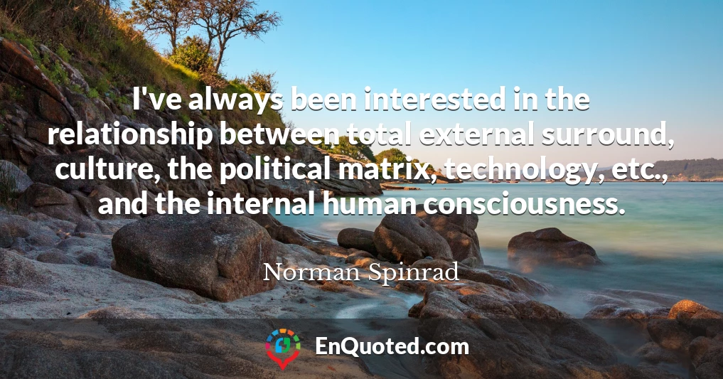 I've always been interested in the relationship between total external surround, culture, the political matrix, technology, etc., and the internal human consciousness.