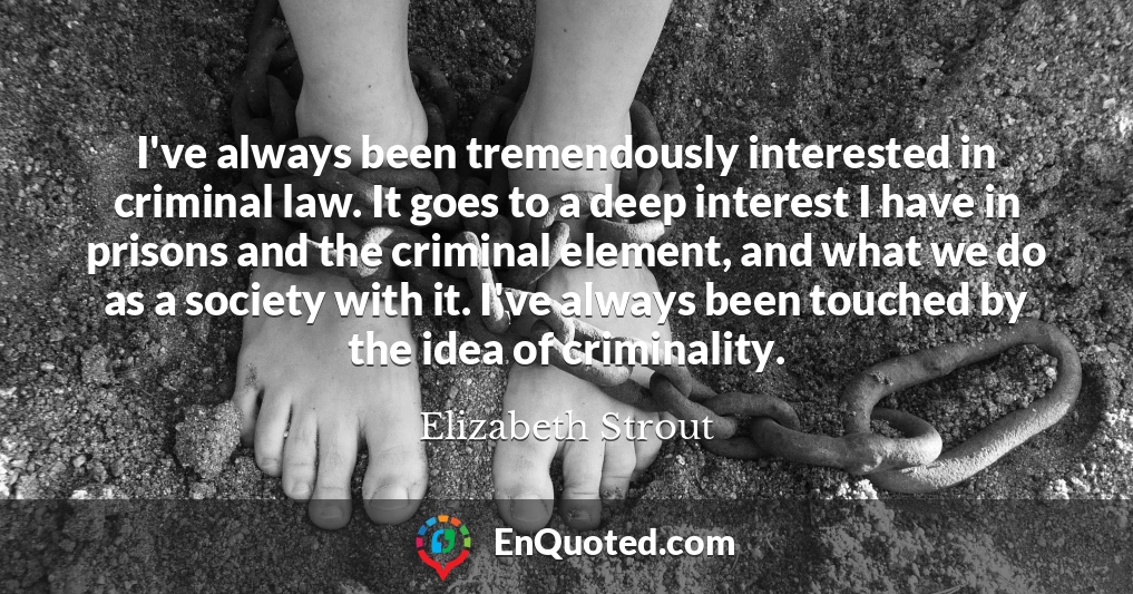 I've always been tremendously interested in criminal law. It goes to a deep interest I have in prisons and the criminal element, and what we do as a society with it. I've always been touched by the idea of criminality.