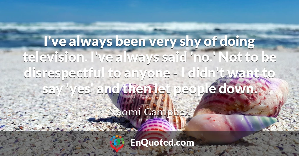 I've always been very shy of doing television. I've always said 'no.' Not to be disrespectful to anyone - I didn't want to say 'yes' and then let people down.
