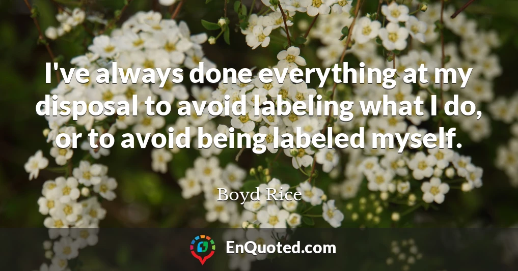 I've always done everything at my disposal to avoid labeling what I do, or to avoid being labeled myself.
