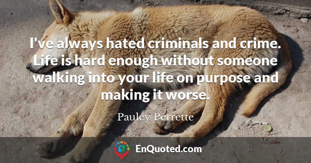 I've always hated criminals and crime. Life is hard enough without someone walking into your life on purpose and making it worse.