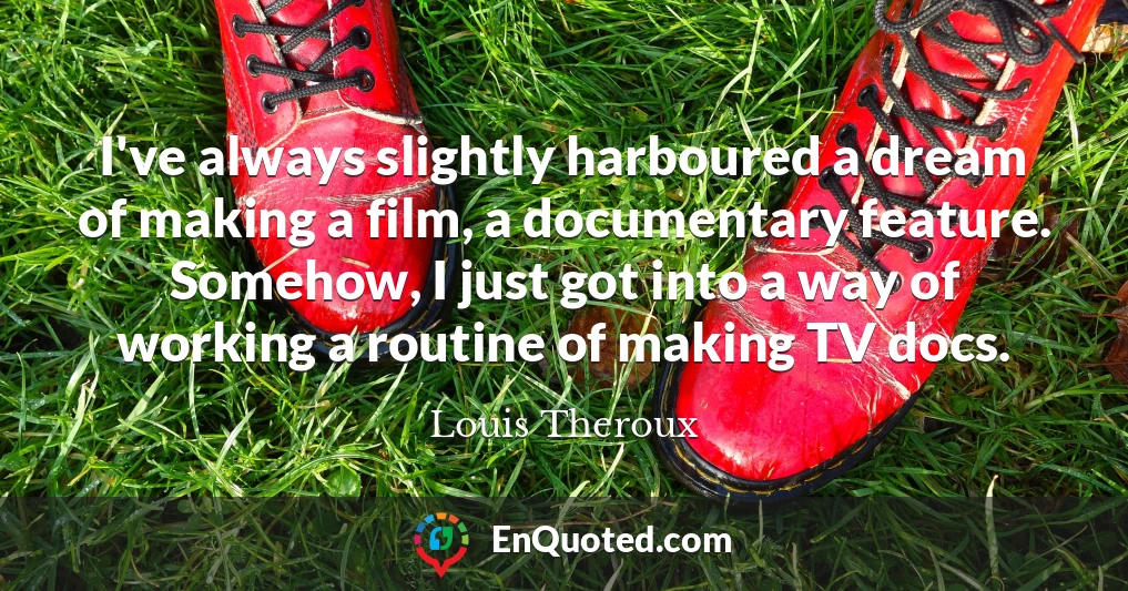 I've always slightly harboured a dream of making a film, a documentary feature. Somehow, I just got into a way of working a routine of making TV docs.