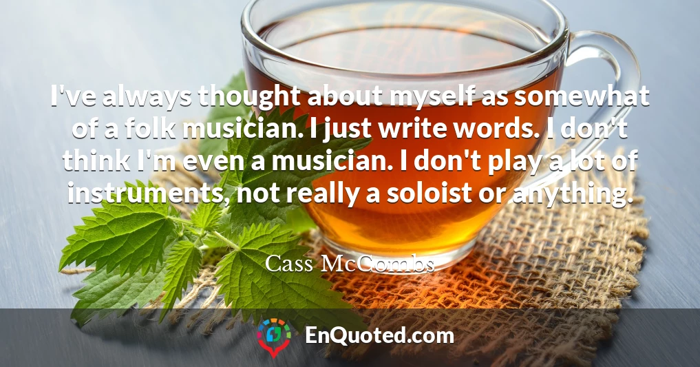 I've always thought about myself as somewhat of a folk musician. I just write words. I don't think I'm even a musician. I don't play a lot of instruments, not really a soloist or anything.