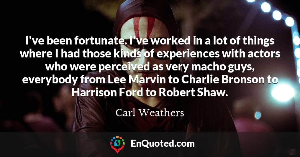 I've been fortunate. I've worked in a lot of things where I had those kinds of experiences with actors who were perceived as very macho guys, everybody from Lee Marvin to Charlie Bronson to Harrison Ford to Robert Shaw.