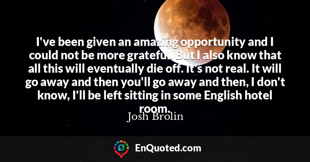 I've been given an amazing opportunity and I could not be more grateful. But I also know that all this will eventually die off. It's not real. It will go away and then you'll go away and then, I don't know, I'll be left sitting in some English hotel room.