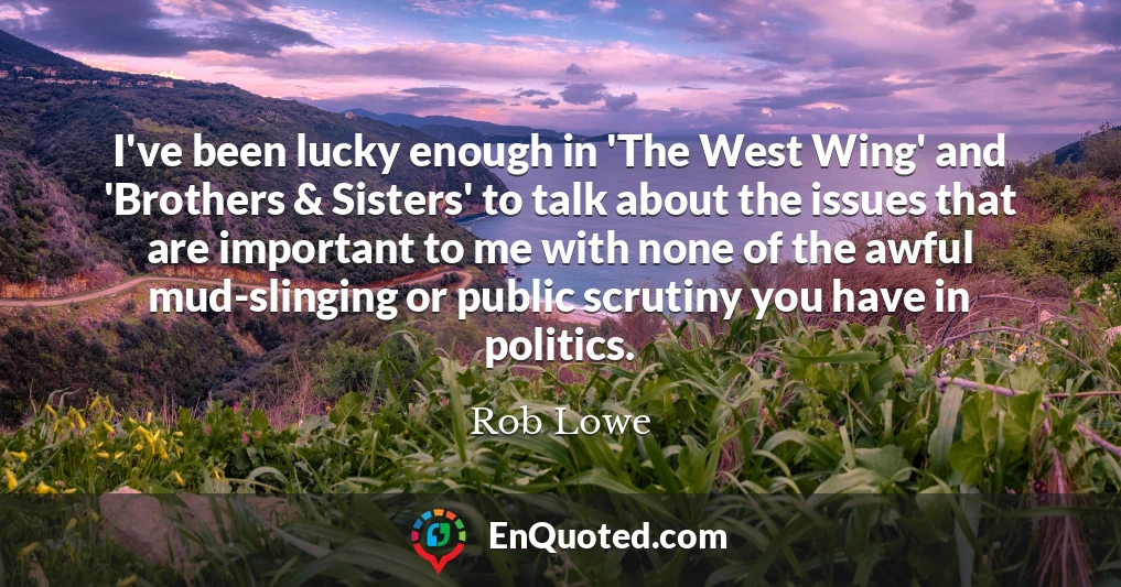 I've been lucky enough in 'The West Wing' and 'Brothers & Sisters' to talk about the issues that are important to me with none of the awful mud-slinging or public scrutiny you have in politics.