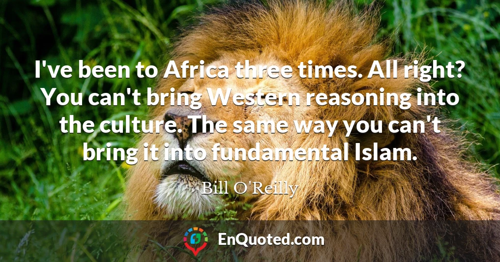 I've been to Africa three times. All right? You can't bring Western reasoning into the culture. The same way you can't bring it into fundamental Islam.