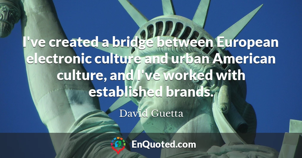 I've created a bridge between European electronic culture and urban American culture, and I've worked with established brands.