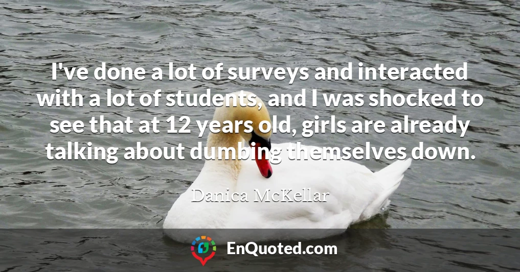 I've done a lot of surveys and interacted with a lot of students, and I was shocked to see that at 12 years old, girls are already talking about dumbing themselves down.