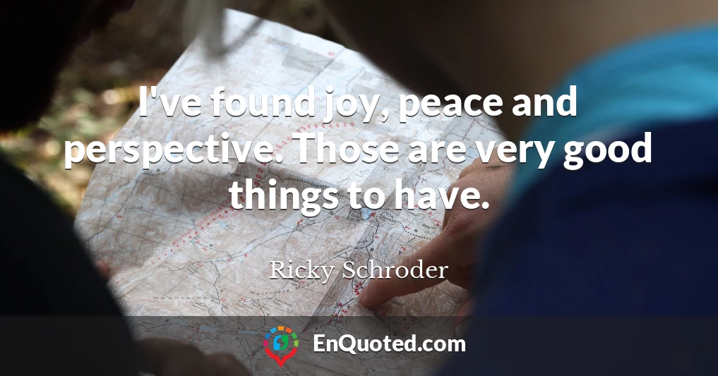 I've found joy, peace and perspective. Those are very good things to have.