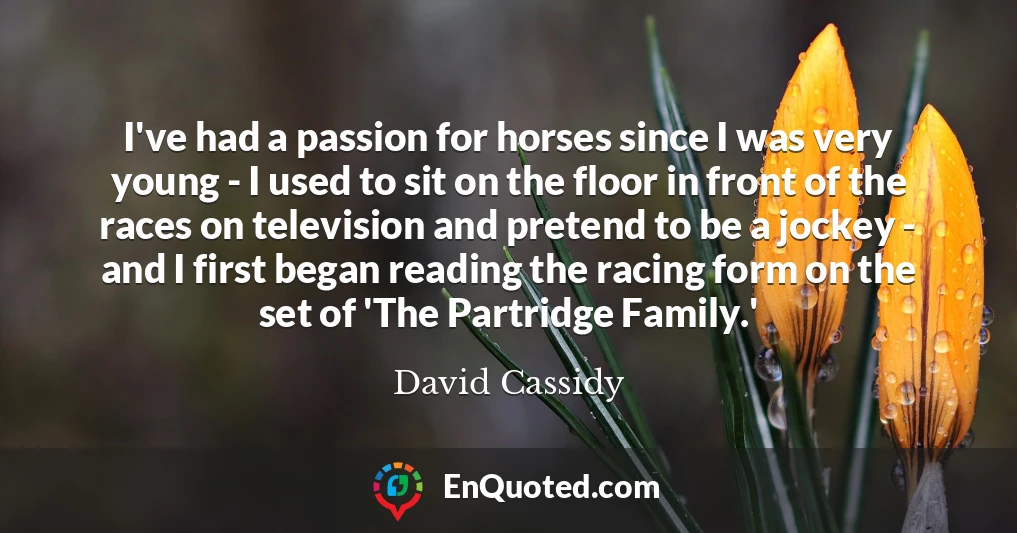 I've had a passion for horses since I was very young - I used to sit on the floor in front of the races on television and pretend to be a jockey - and I first began reading the racing form on the set of 'The Partridge Family.'