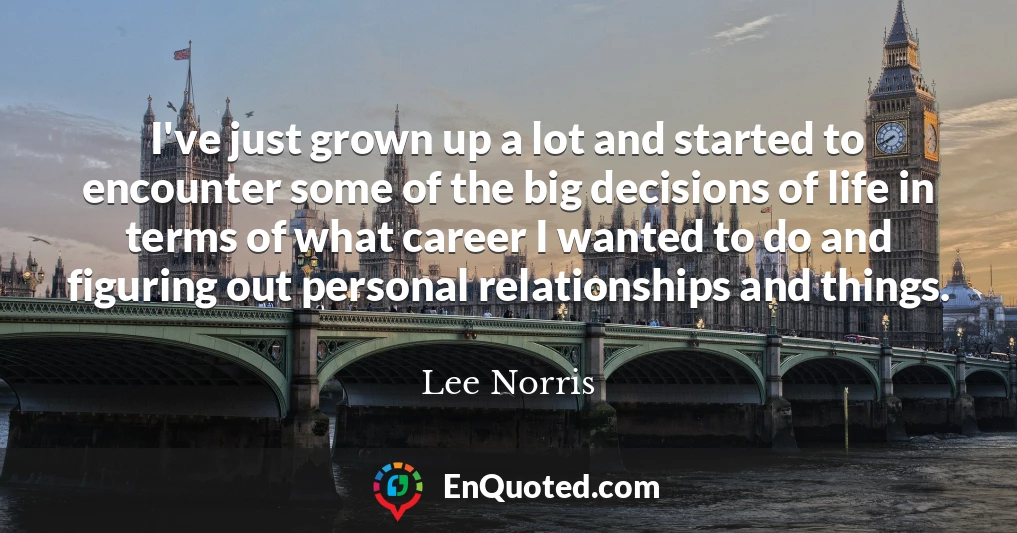 I've just grown up a lot and started to encounter some of the big decisions of life in terms of what career I wanted to do and figuring out personal relationships and things.