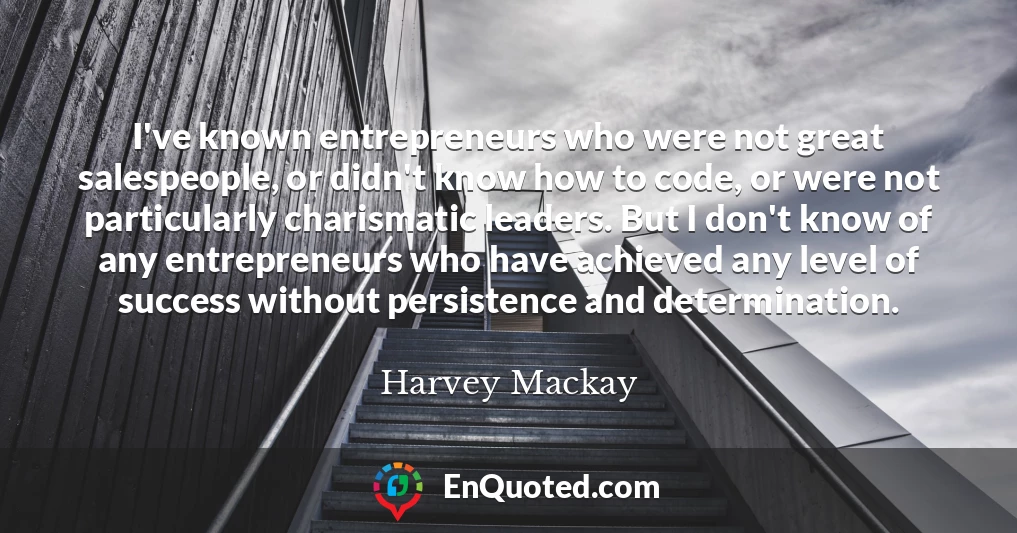 I've known entrepreneurs who were not great salespeople, or didn't know how to code, or were not particularly charismatic leaders. But I don't know of any entrepreneurs who have achieved any level of success without persistence and determination.