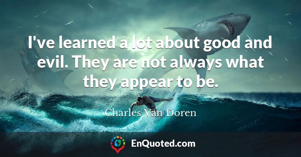 I've learned a lot about good and evil. They are not always what they appear to be.