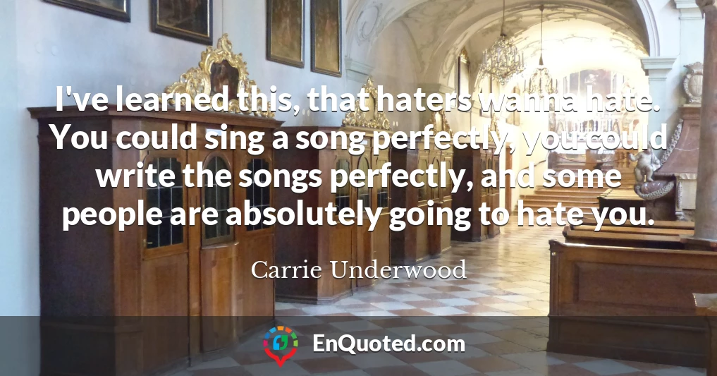 I've learned this, that haters wanna hate. You could sing a song perfectly, you could write the songs perfectly, and some people are absolutely going to hate you.