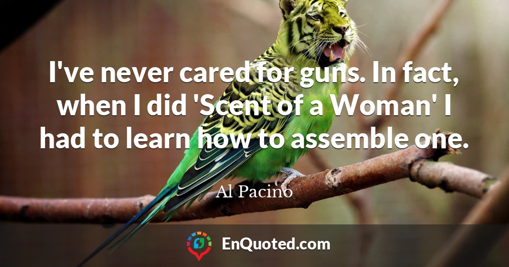 I've never cared for guns. In fact, when I did 'Scent of a Woman' I had to learn how to assemble one.