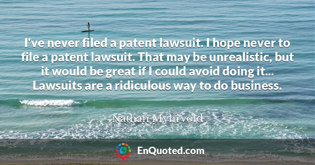 I've never filed a patent lawsuit. I hope never to file a patent lawsuit. That may be unrealistic, but it would be great if I could avoid doing it... Lawsuits are a ridiculous way to do business.