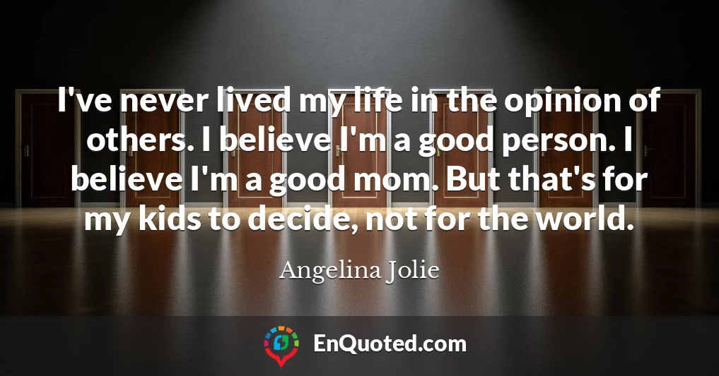I've never lived my life in the opinion of others. I believe I'm a good person. I believe I'm a good mom. But that's for my kids to decide, not for the world.