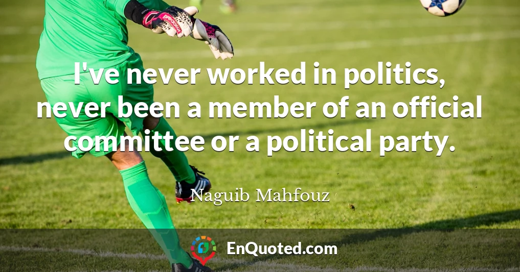 I've never worked in politics, never been a member of an official committee or a political party.