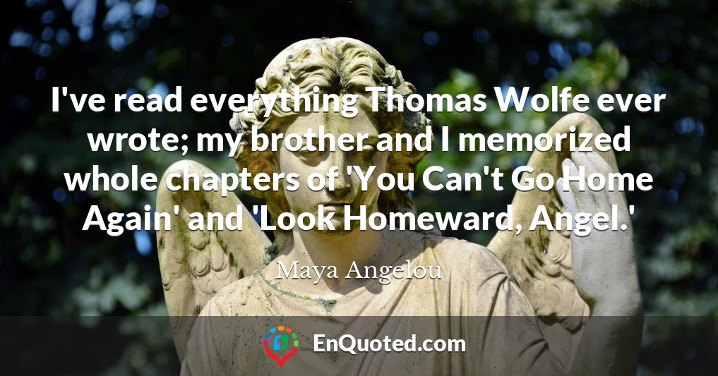 I've read everything Thomas Wolfe ever wrote; my brother and I memorized whole chapters of 'You Can't Go Home Again' and 'Look Homeward, Angel.'