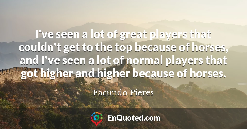 I've seen a lot of great players that couldn't get to the top because of horses, and I've seen a lot of normal players that got higher and higher because of horses.