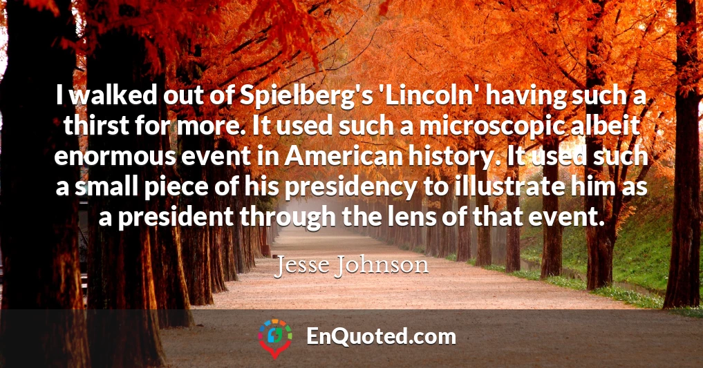 I walked out of Spielberg's 'Lincoln' having such a thirst for more. It used such a microscopic albeit enormous event in American history. It used such a small piece of his presidency to illustrate him as a president through the lens of that event.